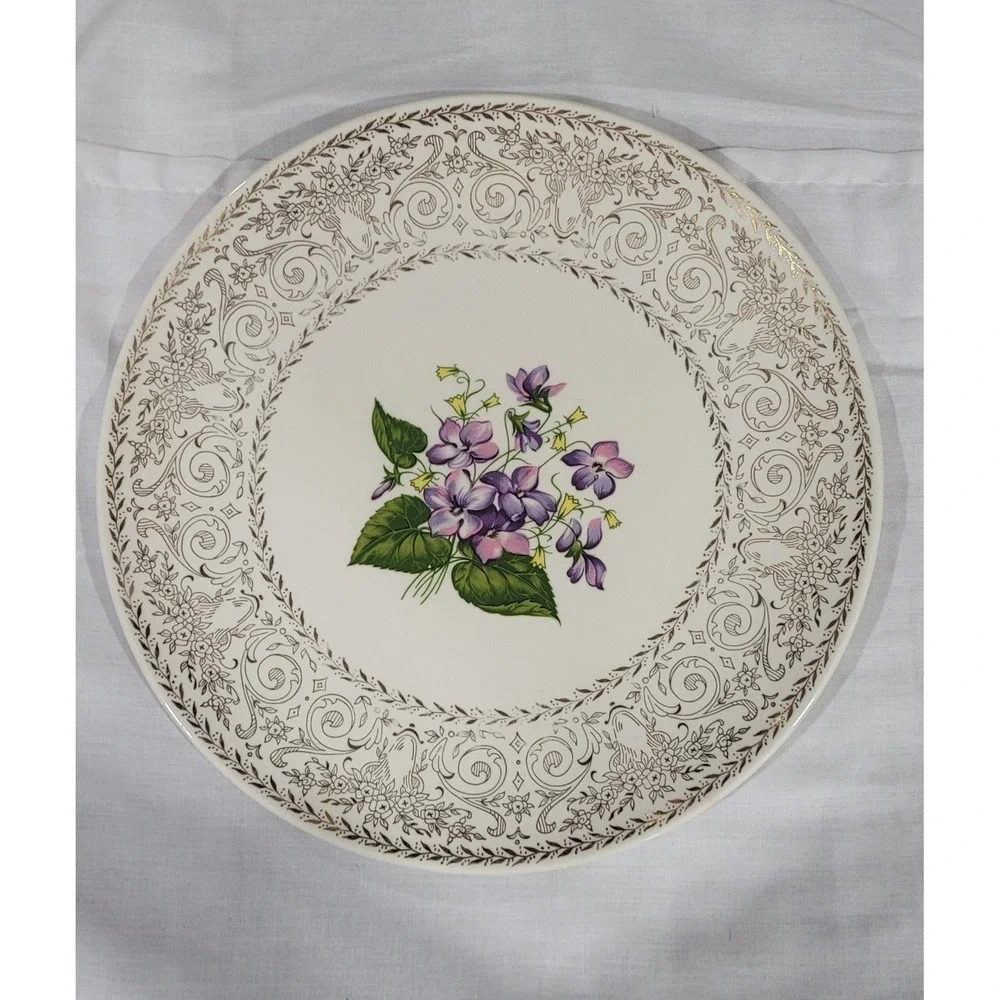 Cunningham & Pickett Spring Violet China Dinner Plate 22kt Gold RARE